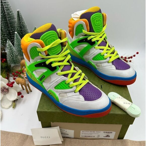 Woman’s Gucci basket multicolor high top sneakers, size 38 made in Italy - Picture 1 of 9